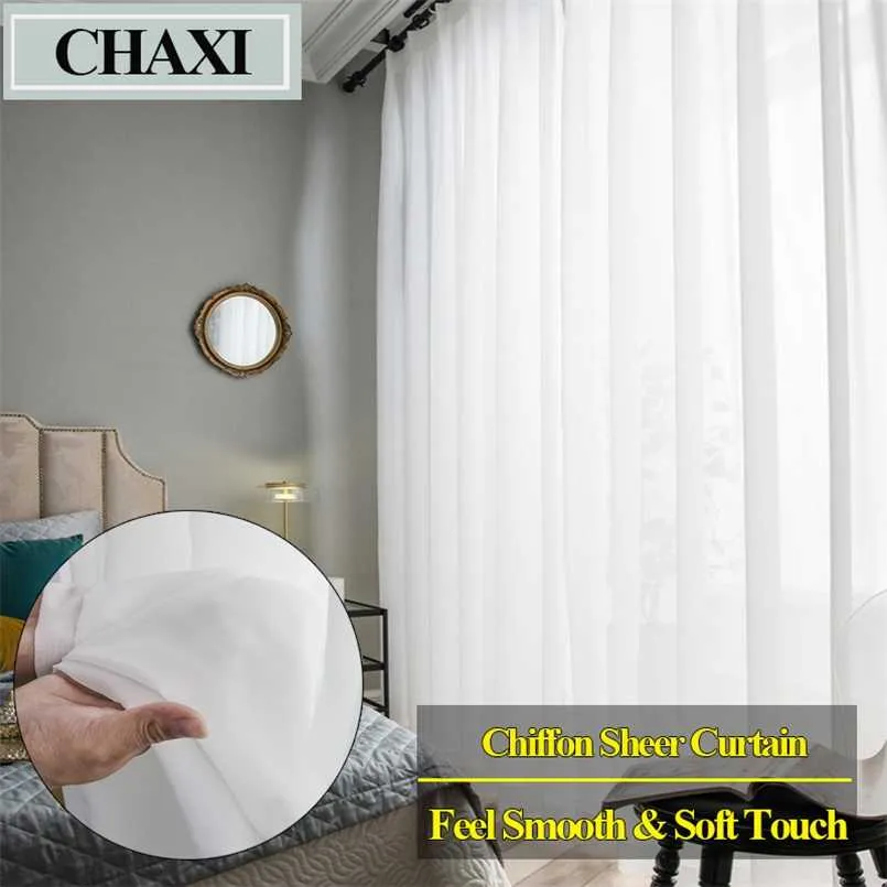 Chaxi Luxe Chiffon Wit Sheer Gordijn voor Woonkamer Slaapkamer Raam Voile Tulle Gordijn Voelt Soepele en Soft Touch 211203