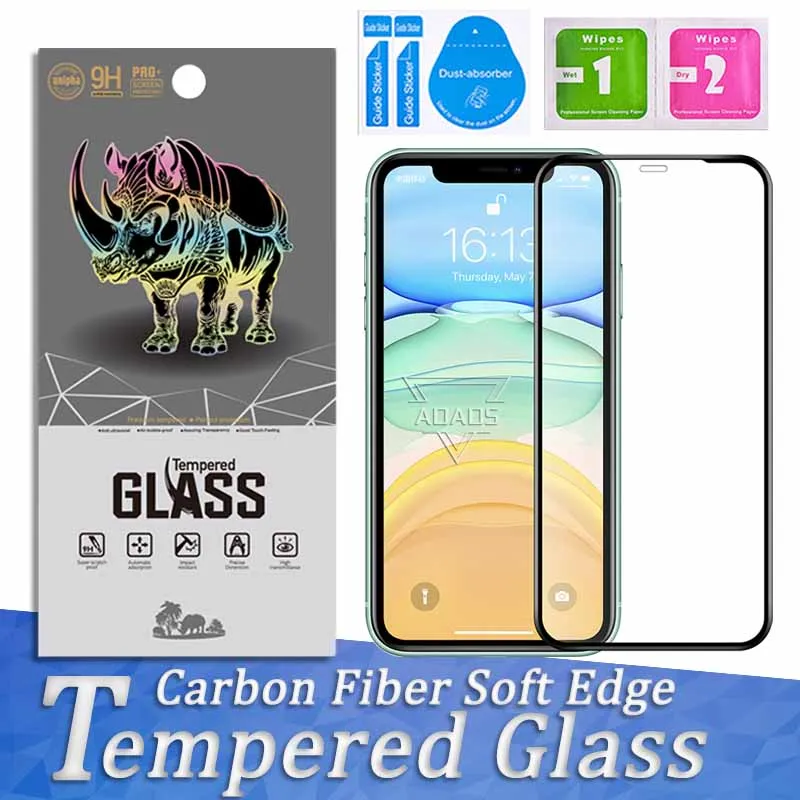 Carbon Fiber Soft Edge Screen Protector Tempered Glass for iPhone15 14 13 mini 12 11 Pro max XS 8Plus