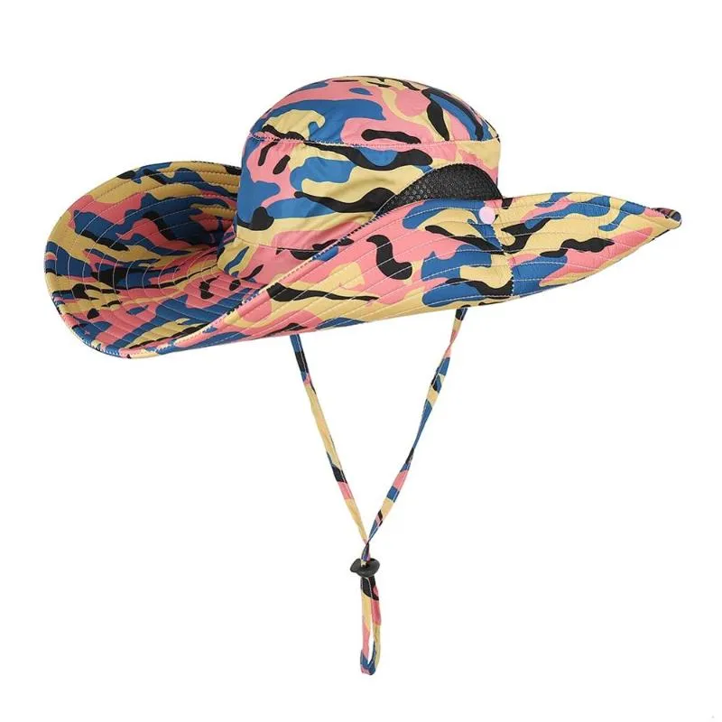 Casquette de pêcheur pliante à impression extérieure, un PC, avec chapeaux à ficelle au menton