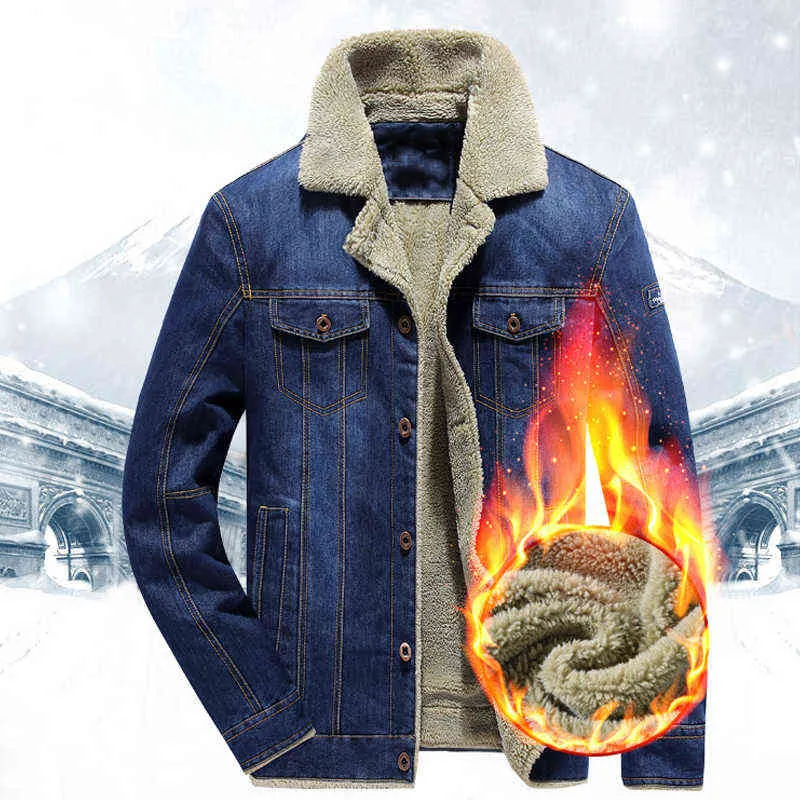 Outono inverno jaqueta jaqueta homens espessos quentes windbreaker jeans casaco homens plus size m-6xl vire para baixo collar mens outerwear y1109