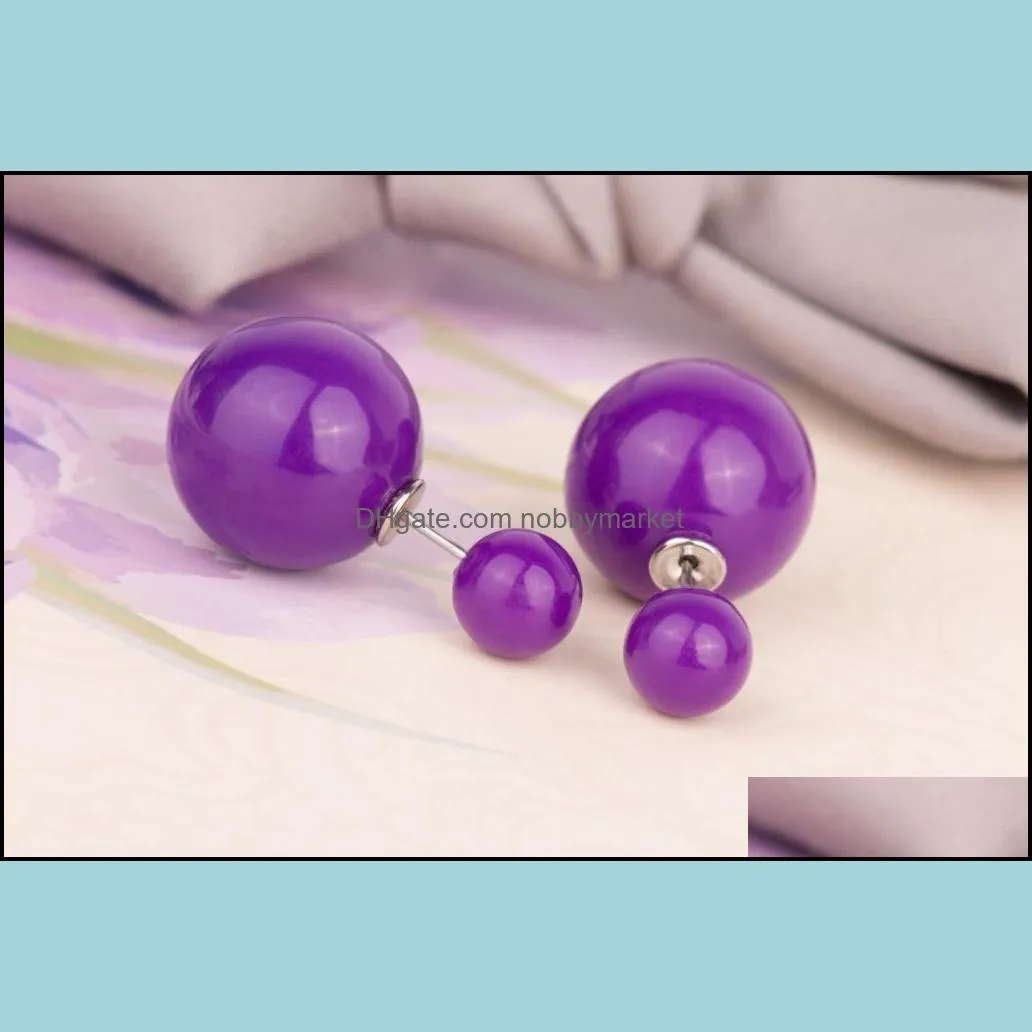 Lovely candy Colors Double Side Pearl Stud Earrings Big small ball Ear rings For women Girl Fashion Jewelry Gift in Bulk