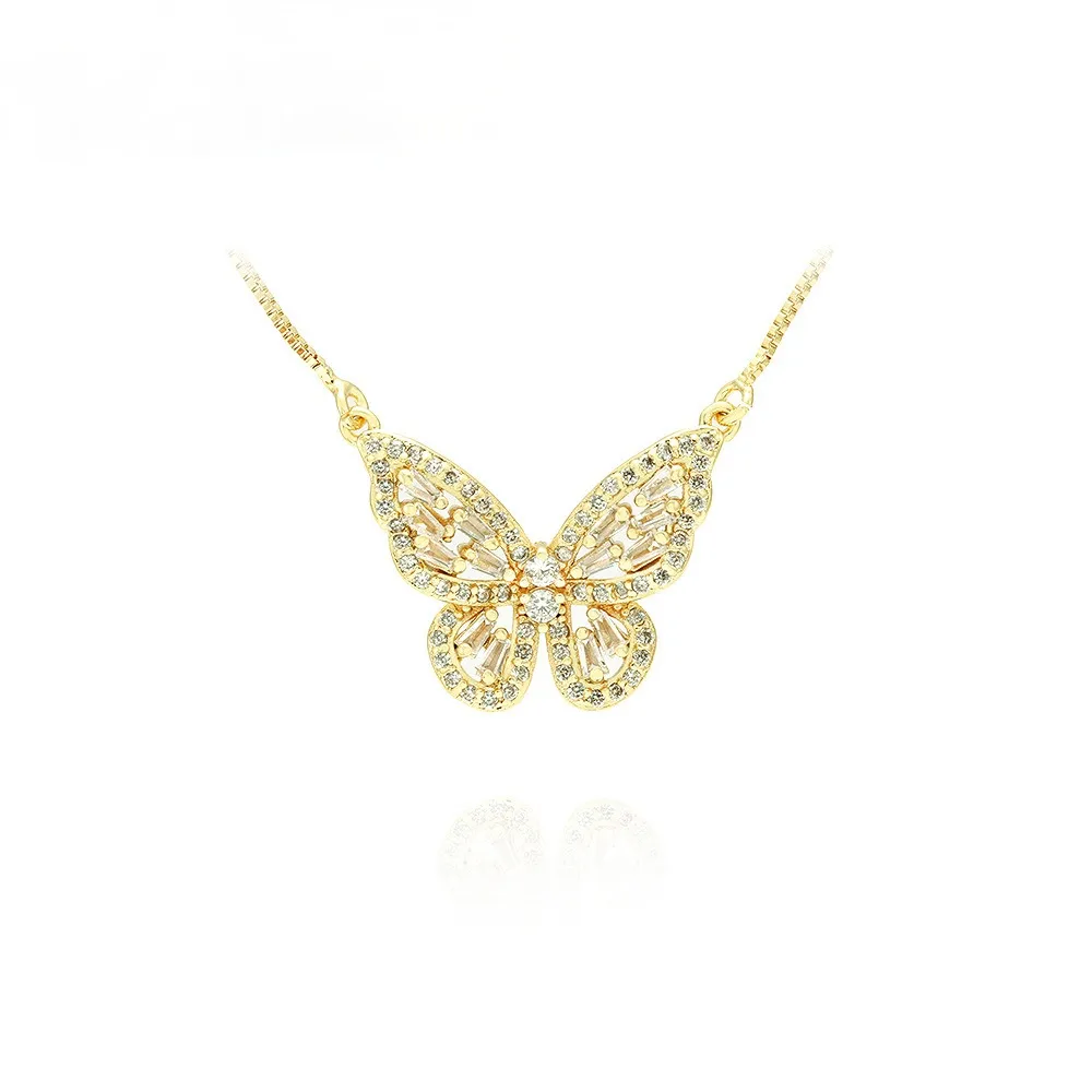 Damenmode Temperament dreidimensionale Zirkon vergoldet Anhänger weibliche hohle Schmetterling Halskette