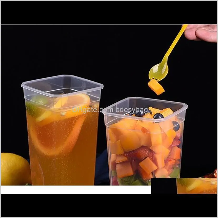 960ml disposable cups thick transparent plastic drinking lid juice tea cup with fork