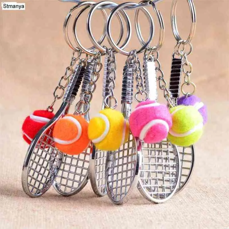 Keychains Tennis racket key ring, lovely sports Mini 6 color trailer, like gifts, 17248