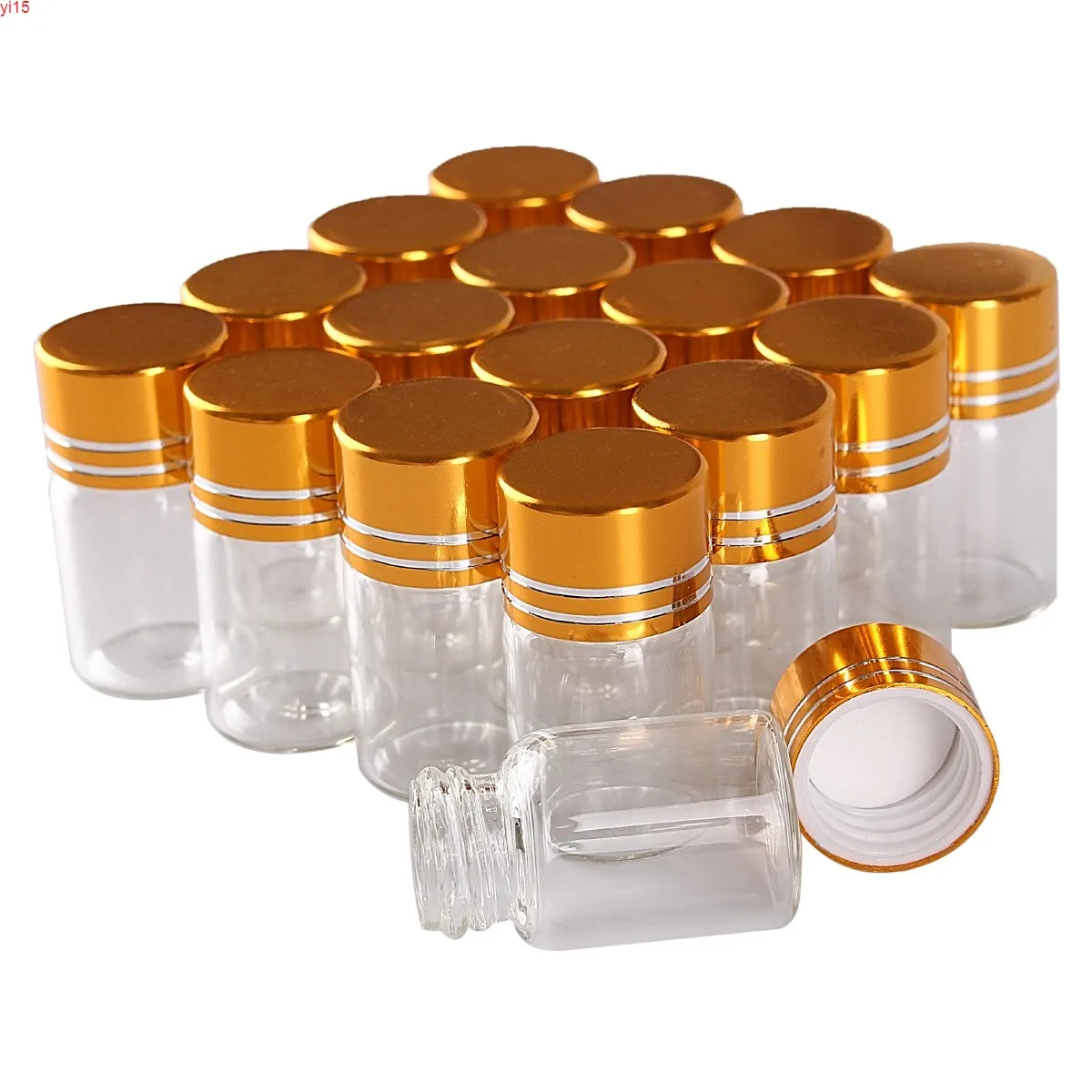 Groothandel 100 stuks 2ml 16 * 26mm glazen flessen met gouden caps Mini Tiny Jars Vialsgood QTY