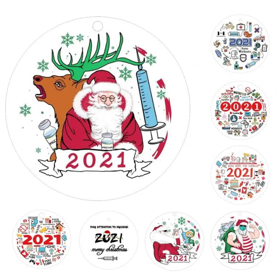 Kwarantanna Ceramiczna Christmas Ornament Xmas Wiszące Wisiorek Sublimacja Półki Personalizuj Do Drzewa Wystrój Noszenie Maski Designer 2021 DHL Statek