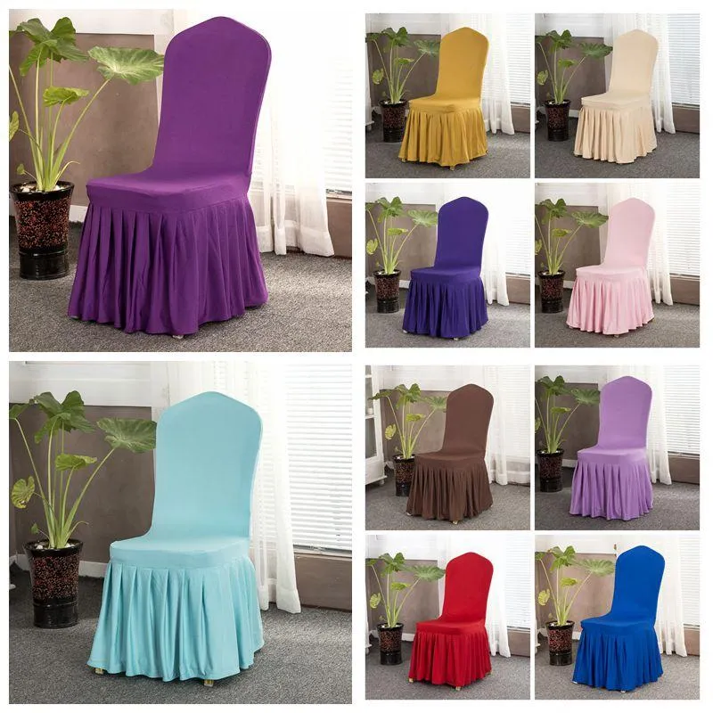 2021 neue 16 Farben Solide Stuhlhusse mit Rock Rundum Stuhlunterseite Spandex Rock Stuhlhusse für Partydekoration Stuhlhussen
