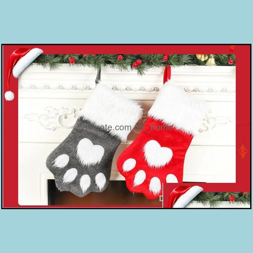 Fashion Dog Paw Christmas Socks Candy Gift Bag Flannel New Year Christmas Stocking Pendant Decor For Home