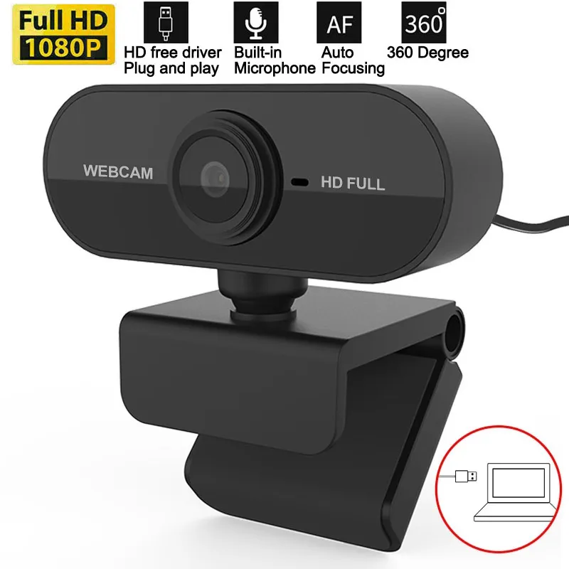 Webcam Mini Camera Full HD 1080p Liten USB-webbkamera med mikrofon Webbsändmöte Nätverk Foto Video Samtal Hem Desktop Webcamera Plug and Play för bärbar dator PC