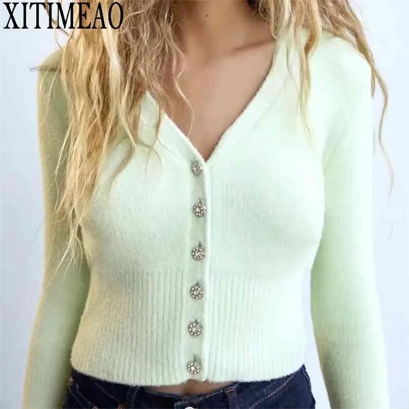 ZA élégant pull à manches longues femmes simple boutonnage femme court cardigan doux flexible tricoté vêtements d'extérieur 210917