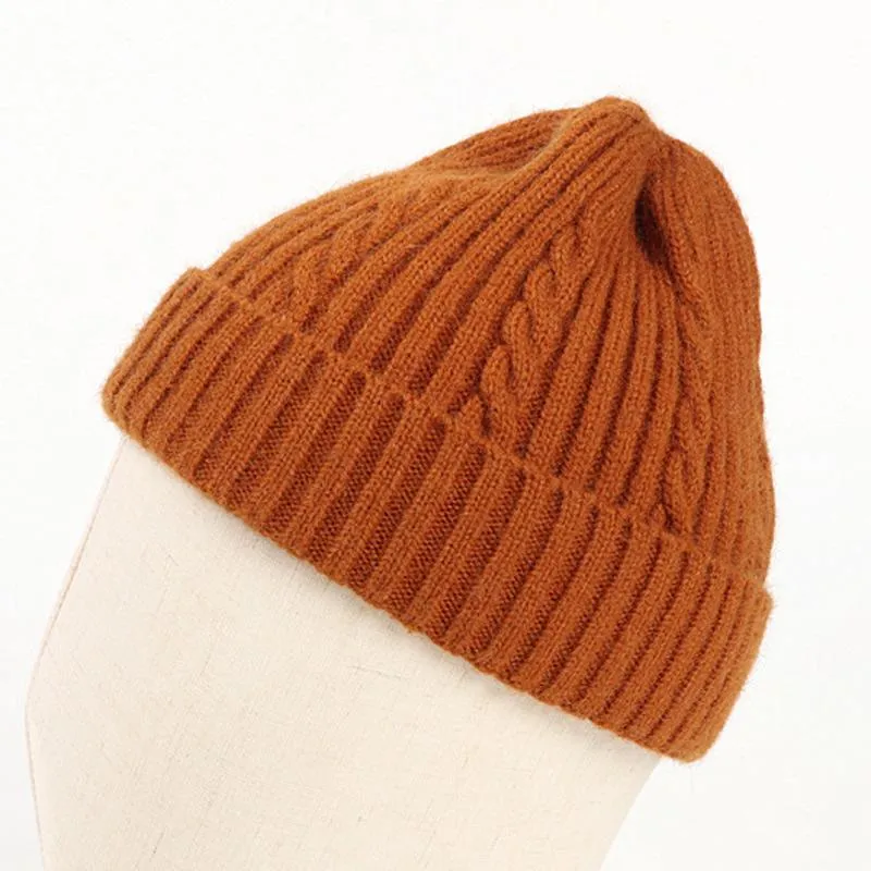 Bérets Style Vintage Sucre Brun Rayé Tricot Skullies Chapeau D'hiver Câble Torsadé Bonnets Hommes Femmes Kaki Beige Bleu Gris Noir Vin Rouge