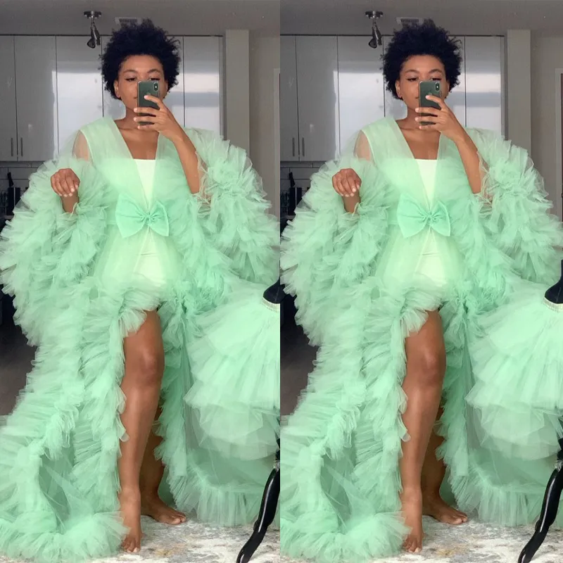 Abiti premaman verde menta con scollo a V in tulle abiti da ballo con strascico per servizio fotografico abito da donna incinta