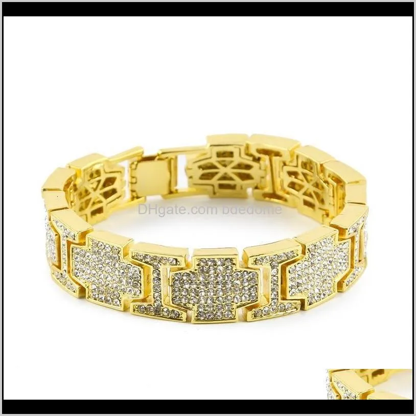 Link, Chain Drop Delivery 2021 Mens Hip Hop Gold Link Bracciali Gioielli Sier Fashion Simulation Diamond Crystal Iced Out Bracciale Loxvn