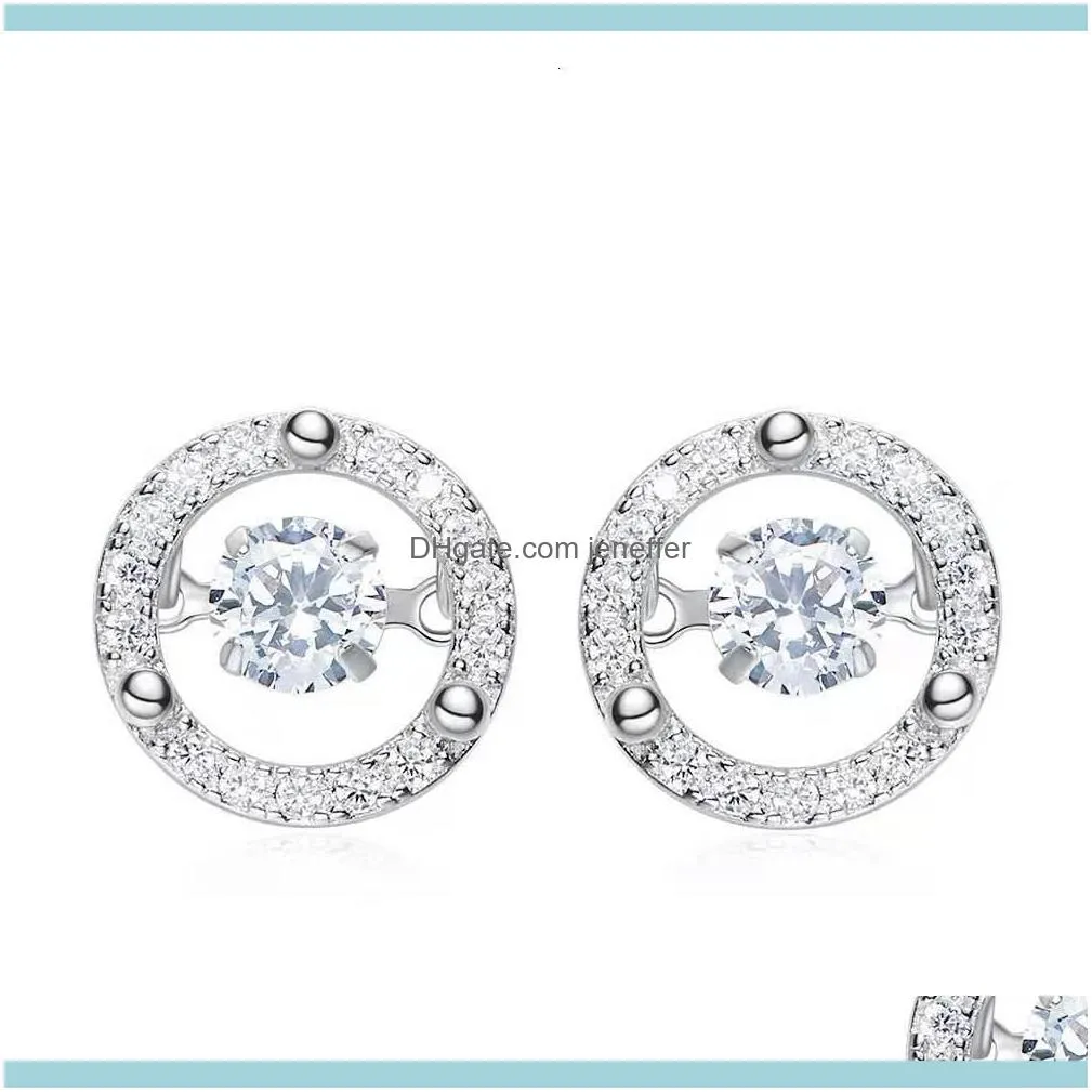 Sterling Silver Korean women`s smart S925 Swiss carat diamond Earrings simple temperament jewelry