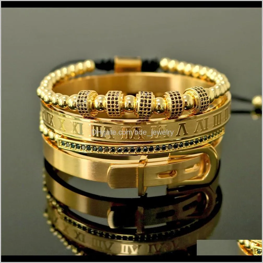 Bracelets de mariage bijoux4pcs / set hommes titanium acier bracelet numérique romain manteau boucle de boucle en rond