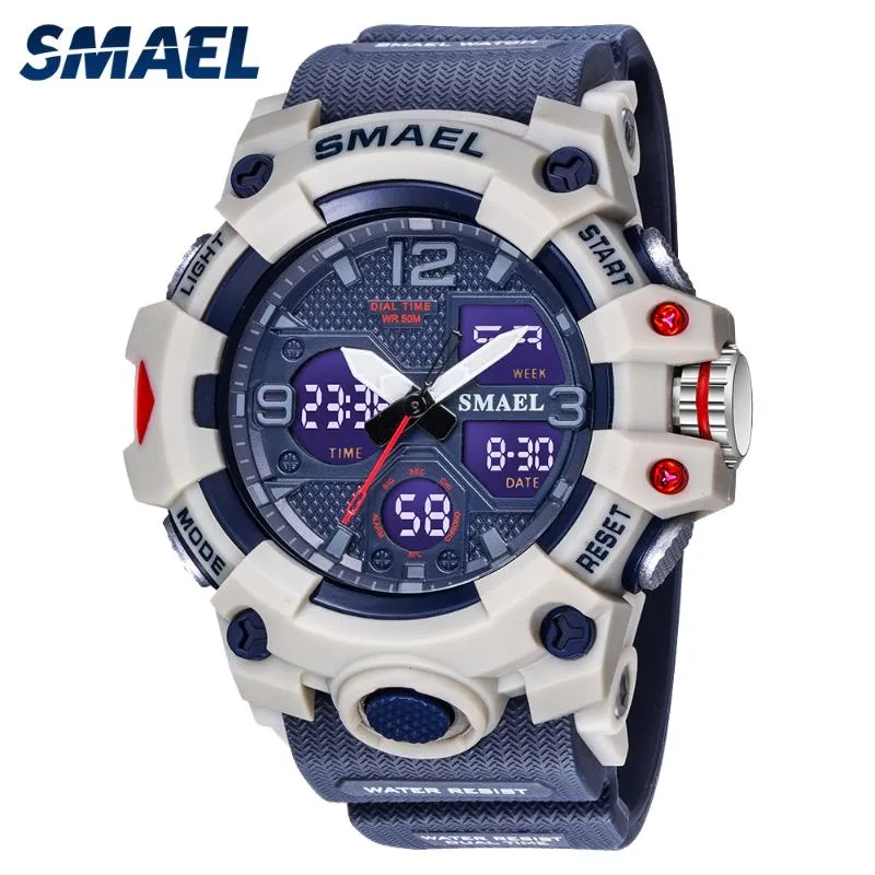 손목 시계 Smael Sport Watch Military for Men Alarm Clock Stopwatch LED 디지털 백 가벼운 이중 시간 디스플레이 남성 시계 방수 방수