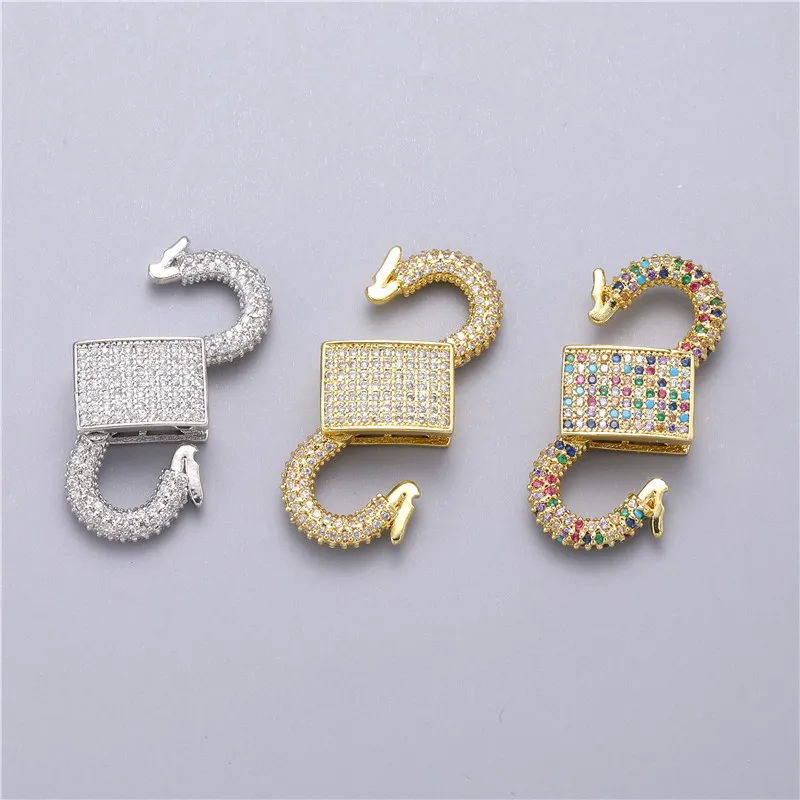 High Quality CZ Micro Pave 18K Gold Plated Brass Charms DIY Jewelry Connection Buckle Clasp