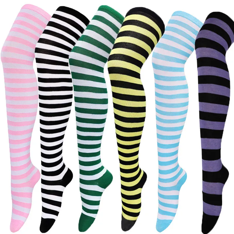Женские длинные полосатые носки на колено бедра высокие носки чулок