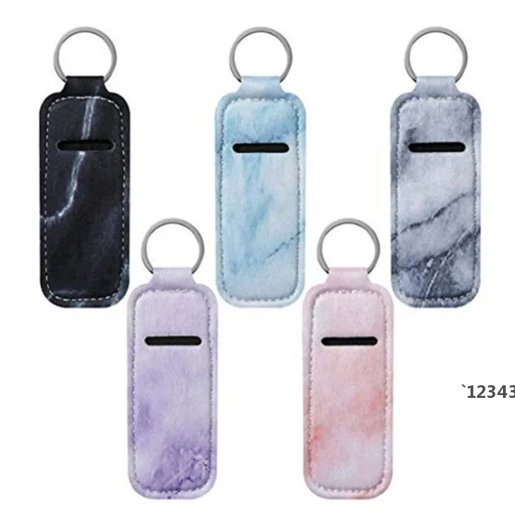 Bärbar läppstifthållare Läppkåpa Neopren Keychain Marmor Tryckt Chapstick Holder Bag Wrap Party Favor Gift LLD10852