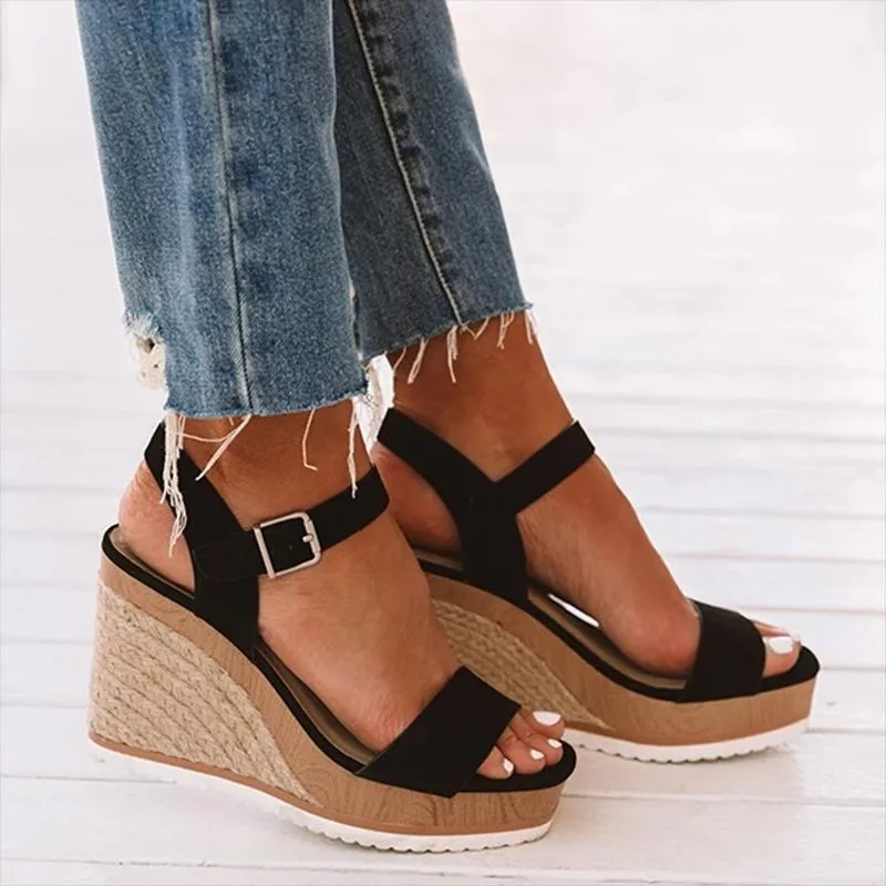 Dropship Women Shoes Platform Sandals Peep Toe High Wedges Heel Ankle Buckles Sandalia Espadrilles Female