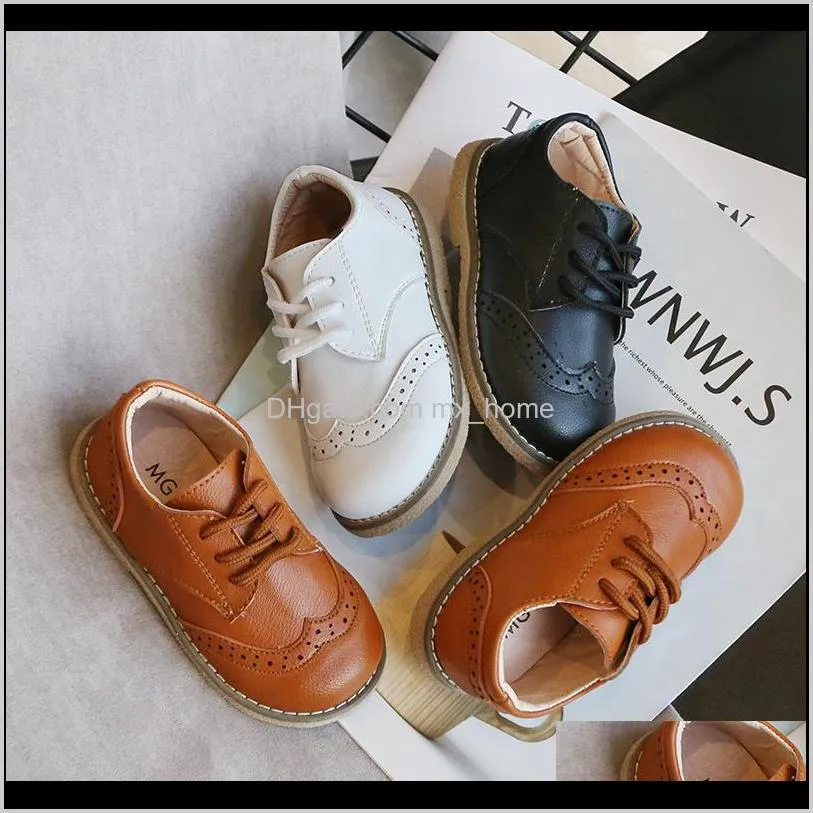 children leather shoes fashion solid color spring flat girls sneakers kids shoes for girl baby single shoes black smg063 201119