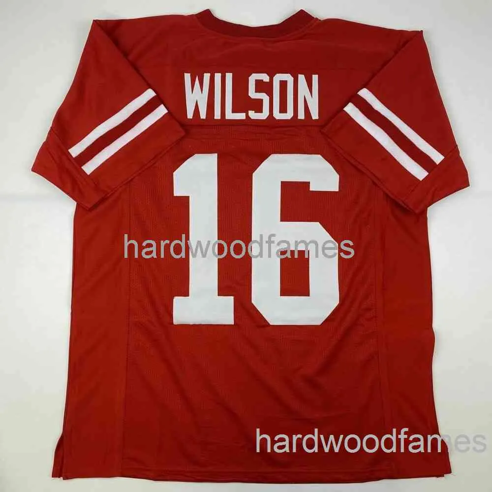 Custom Russell Wilson Wisconsin Red College genaaid voetbalshirt genaaid