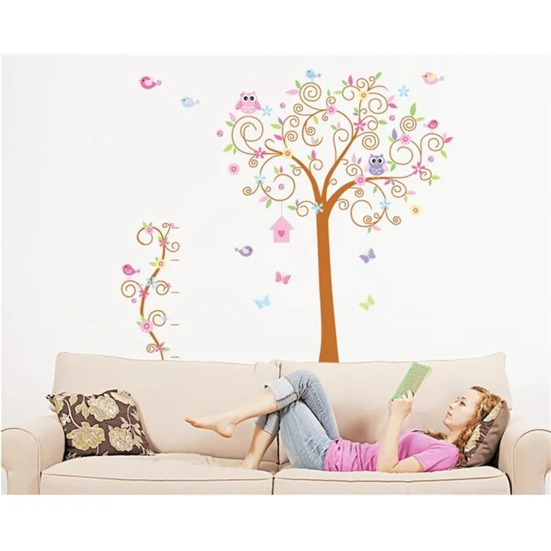 Pegatinas de pared decorativas de fondo de dormitorio de niños con árbol de búho grande en la pared de adorno del hogar para pegar en la pared 210420