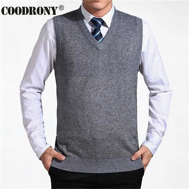 COODRONY Arrival Solid Color Sweater Vest Men Cashmere Sweaters Wool Pullover Men Brand V-Neck Sleeveless Jersey Hombre 211221
