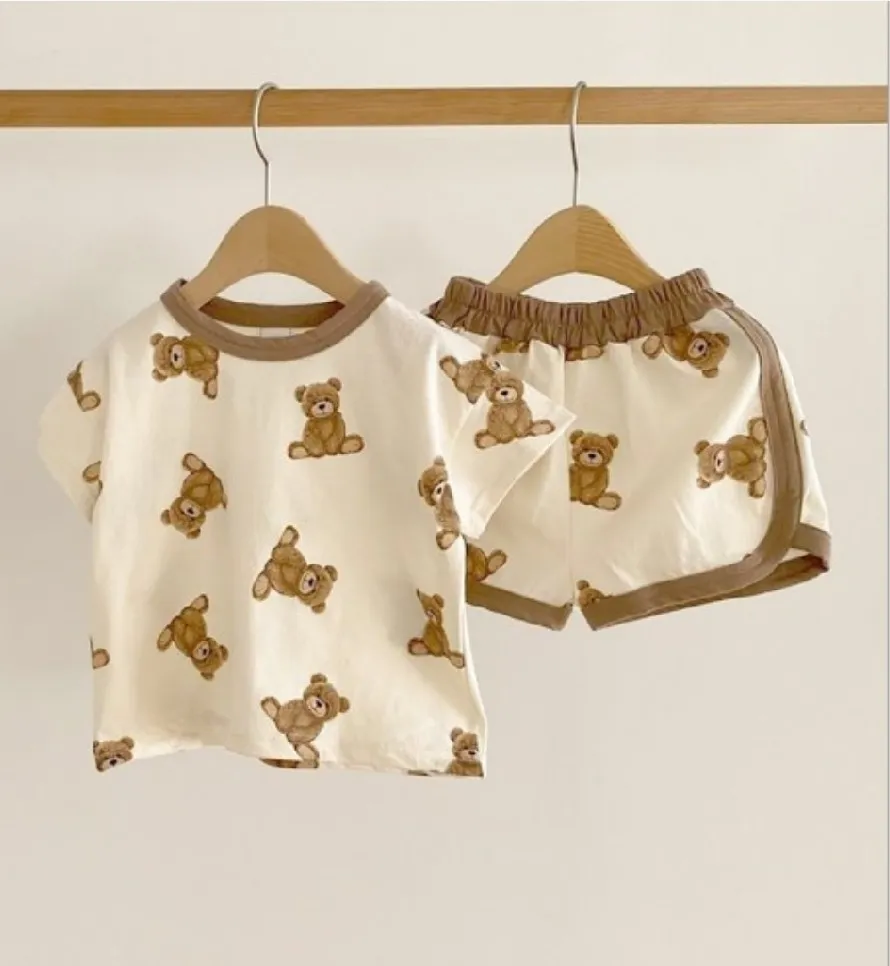 Summer Baby Kids Cartoon Animals Pattern T-shirt and Shorts Color Patchwork Clothing Set for Boys main image 0