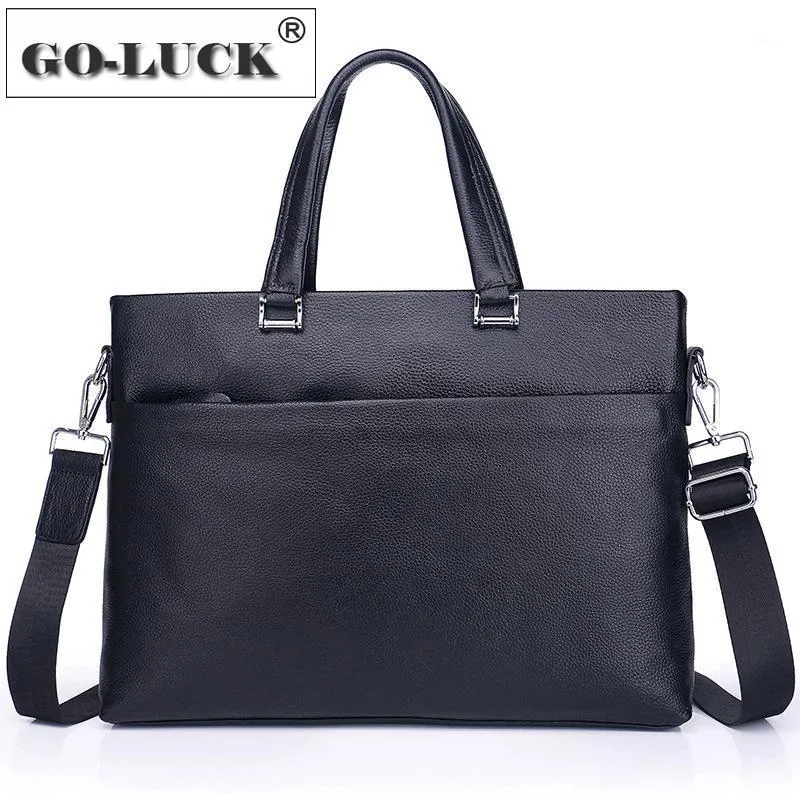 Valigette Classic Simple 14' Laptop Computer Briefcase Borsa con manico Borsa a tracolla da uomo in vera pelle Borsa a tracolla da lavoro