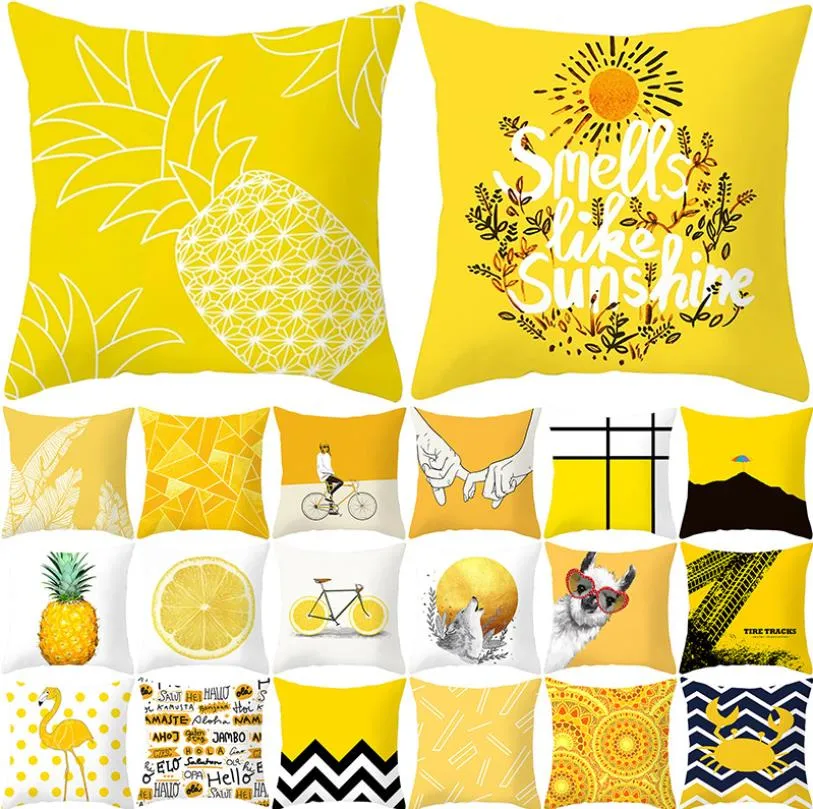 Gul hem soffa kudde fall citron flamingo ananas tryck kudde täcke geometriska vardagsrum sovrum kuddecase