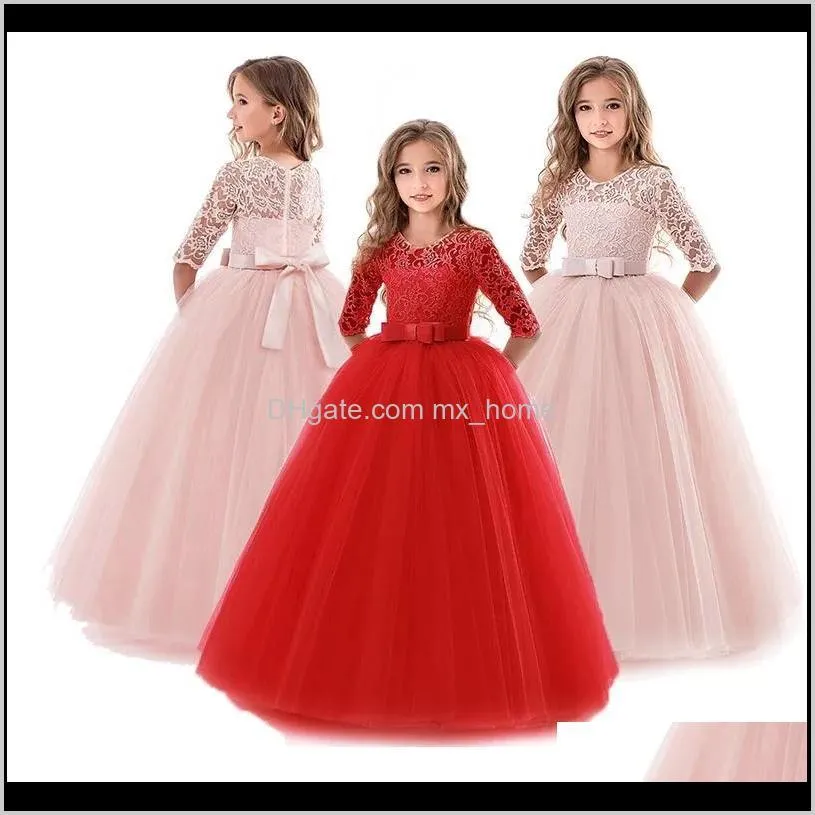 Dziecko Odzież dziecięca Drop Dostawa 2021 Księżniczka Suknie 5 Hollow Bow Tie Koronki Ślubne Mesh Kids Girls Party Tutu Dress 510T Sbtoj