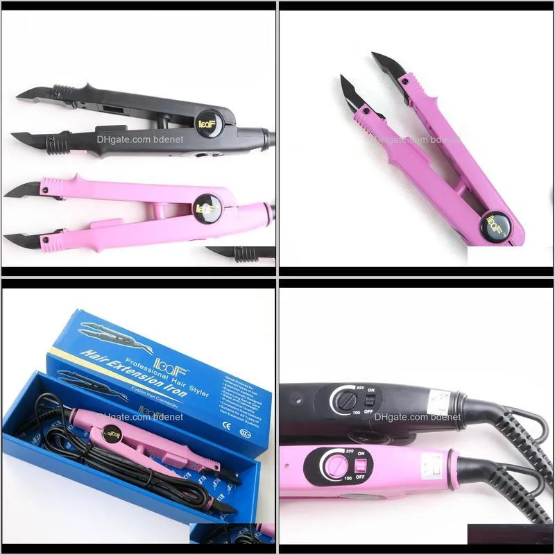 1pc pink color loof heat fusion connector adjustable temperature flat u tip hair extension iron keratin bonding tools