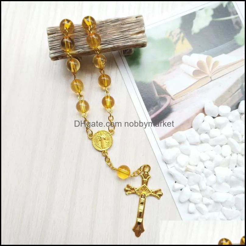 Braccialetti con perline, fili Gioielli Bracciale con perline in acrilico giallo trasparente Gesù Croce Rosario Consegna religiosa a goccia 2021 Yrxlp