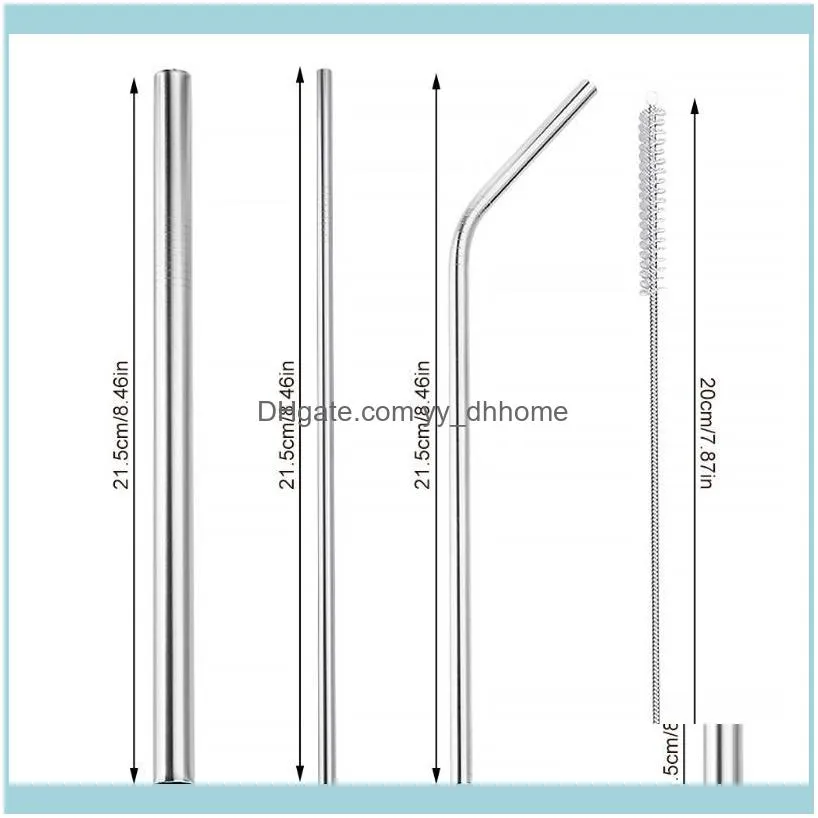 3PCS Reusable Stainless Steel Straws Set Straight Blending Metal Drinking Straw with Cleaning Brush1