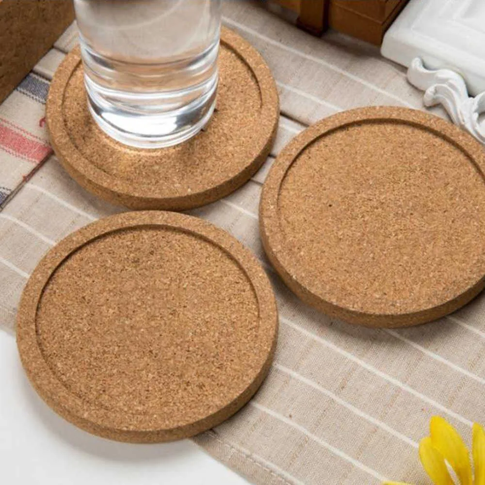 200st Classic Round Plain Cork -kustunderlägg dricker Vinmattor Cork Mat Drink Juice Pad For Wedding Party Gift Favor2711