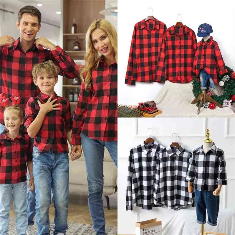 Kinderen baby mama papa buffalo plaid shirt unisex familie matching button down shirts klassieke roodblack whiteblack plaids sport vrije tijd tops kerstkostuums g10354v