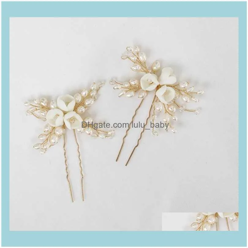 Freshwater Pearls Jewelry Bridal Pins Clips Gold Silver Color Wedding Headpiece Flower Women Hair Piece Oranment