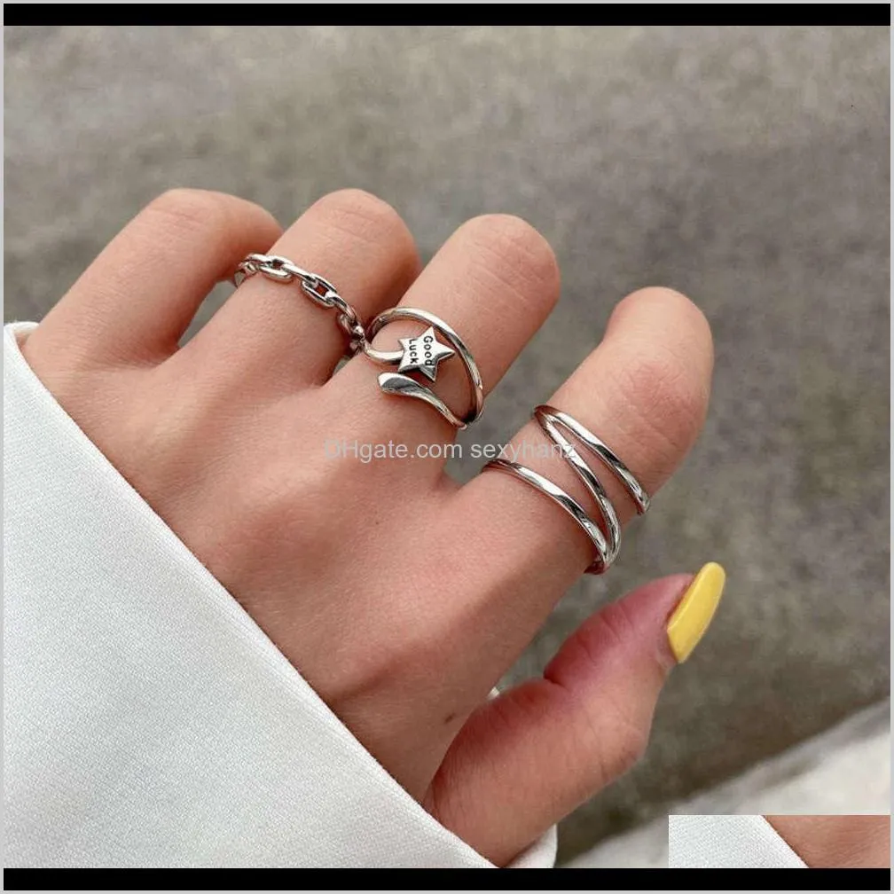 Cluster Ringen Sieraden Drop Levering 2021 Dongdaden 925 Zuid-Korea Vrouwelijke Lijn Star Ring van Huantai Sier HWRYR