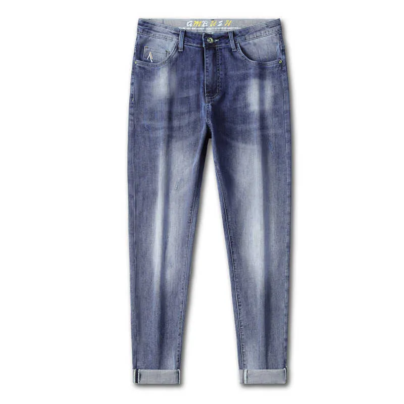 Новые весенние и летние мужские джинсы мода бренд досуг упругая небольшая прямая трубка тонкие моды мужские джинсы