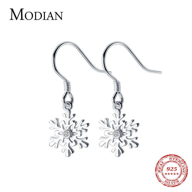 Minimalism Swing Snowflake Dangle Örhängen för kvinnor Mode Drop Ear Koreanska Smycken 925 Silver Förhindra allergier 210707