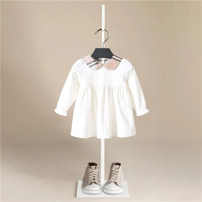 Roupas da nova marca de outono Lattice gola dobrável design vestido de festa para bebês meninas 210317