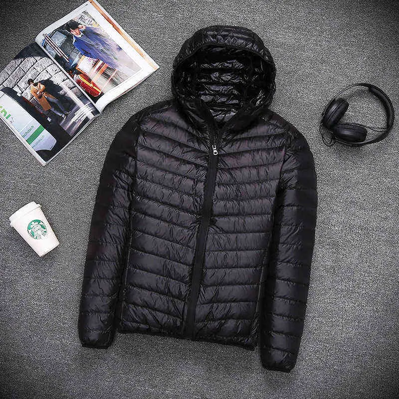 Automne hiver hommes léger mince à capuche doudoune col debout manteau à glissière mâle couleur unie grande taille vêtements d'extérieur 5XL Y1103