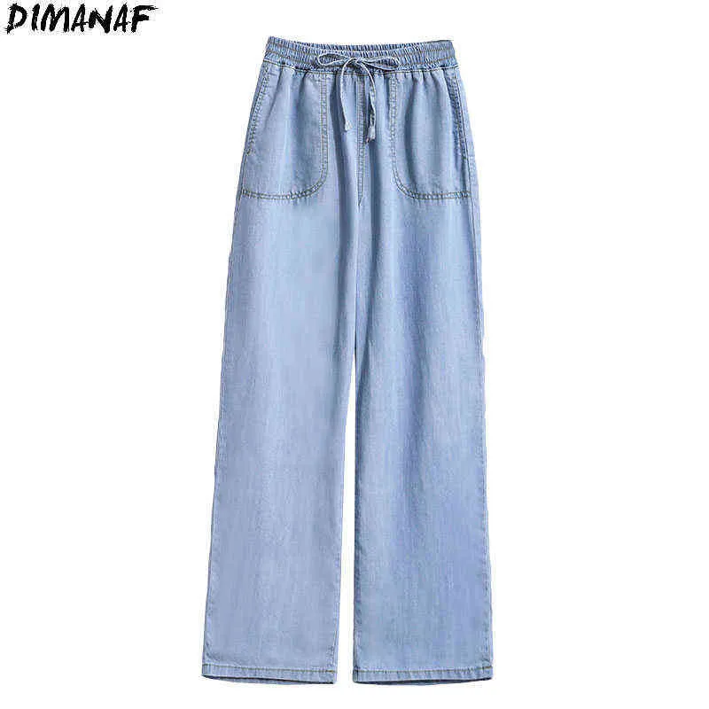 DIMANAF Frauen Kleidung Jeans Lange Hosen Lose Hohe Taille Denim Harem Weibliche Elastische Breite Bein Gürtel Blaue Hose Übergröße 211129