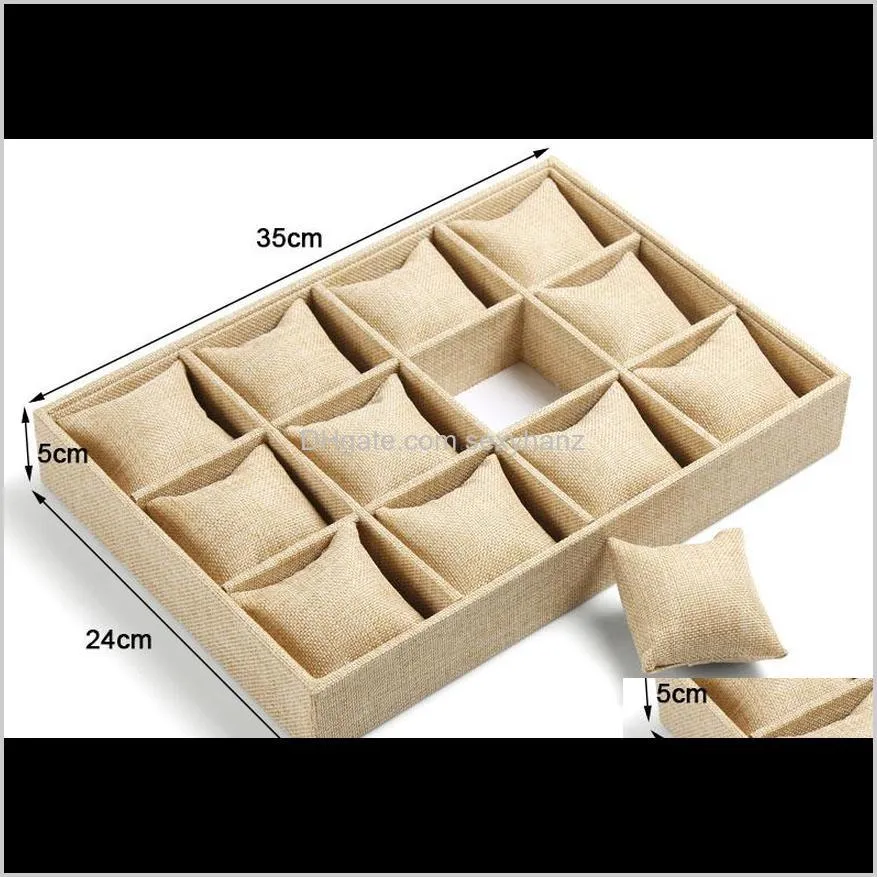 high-end linen jewelry box bracelet watch tray jewelry display stand holder boutique jewelry storage 12 grid small pillow tray