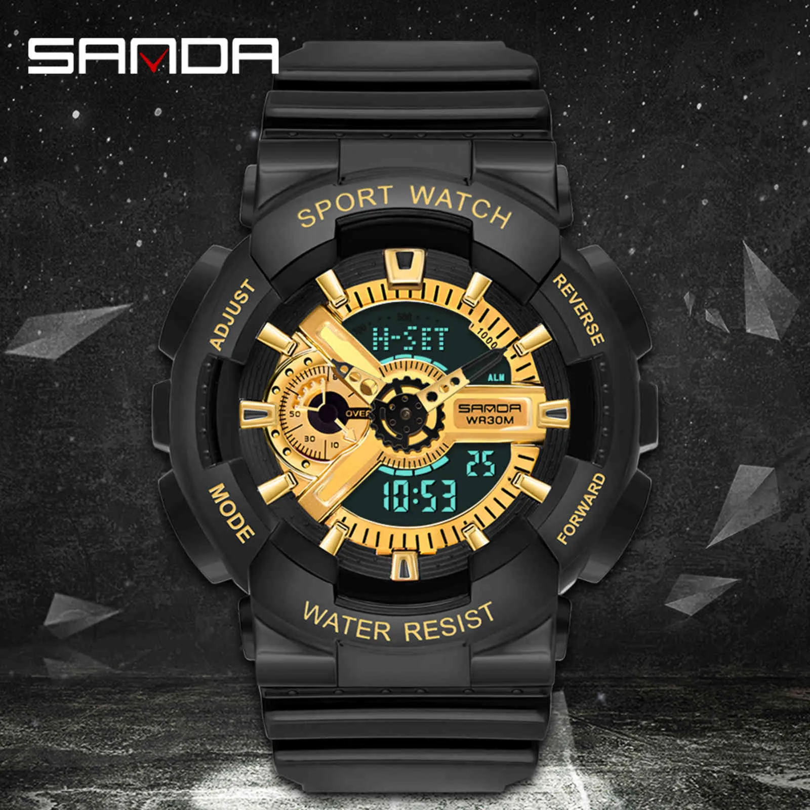 Sanda G Military Shock Men es Sport ledde digital vattentät avslappnad mode kvartsklocka manlig klocka relogios masculino2284