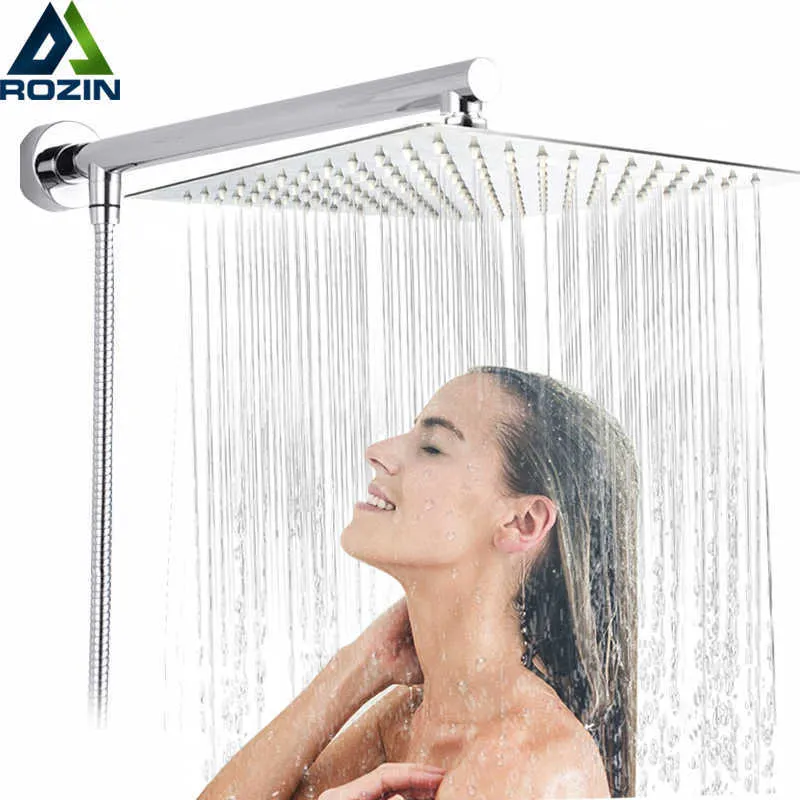 Rozin Chrome brillant Pomme de douche ultra fine de 8 po Laiton Bras de douche de 15 po Tuyau en acier inoxydable de 59 po Pomme de douche à effet de pluie murale 210724