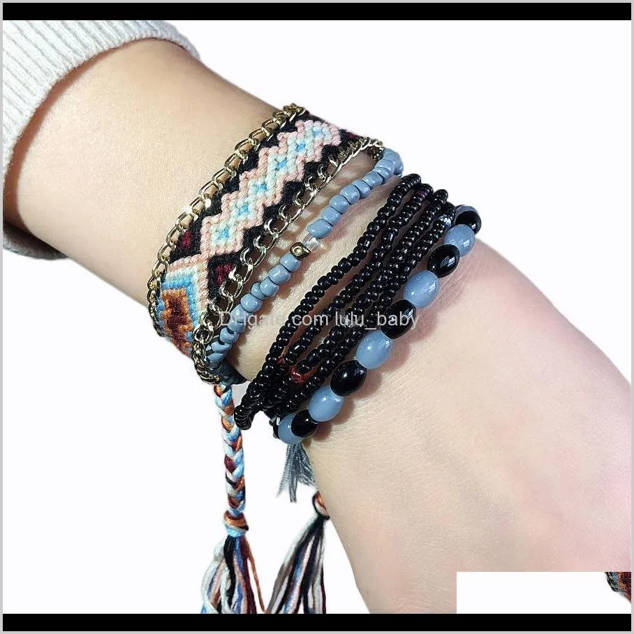 bohemia beach ocean wind elastic rope multi-layer bracelet tassel national wind rice beads bracelet female