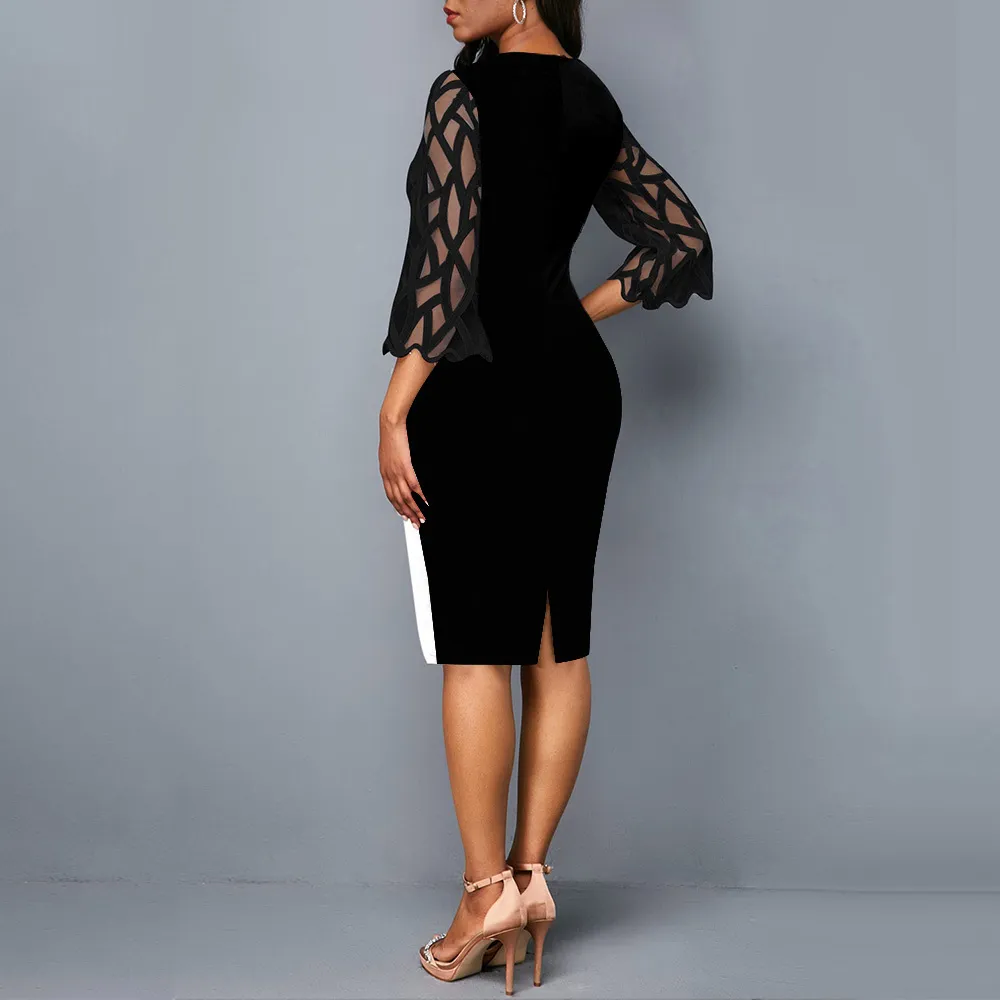 Black Bodycon Midi Dress: Womens Elegant Floral Mesh Dress 3/4 Sleeve  Bodycon Mesh Dress For Parties, Weddings, Spring & Summer From Mu01, $13.86  In Bulk | DHgate.Com