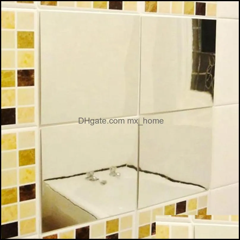 Pieces Flexible Mirror Sheets Self-adhesive Plastic Tiles Non-Glass Stickers For Home Decoration Window